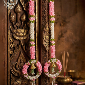 Pink & White Artificial Floral Door Hangings with Golden Bell (Set of 2)
