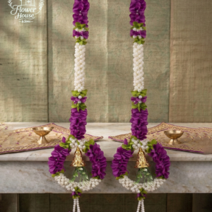Premium Royal Purple & Jasmine White Flower Garland – Set of 2 (Ring No. R 801)