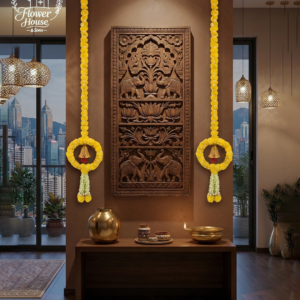 Artificial Marigold & Jasmine Flower Wall Hanging with Golden Bell (Pack of 6)