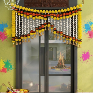 #212 Premium Festive Toran (Bandhanwar) - Handmade Marigold & Mogra Floral Door Hanging with Lattice Bells